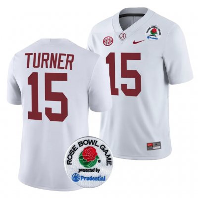 Men's Alabama Crimson Tide #15 Dallas Turner 2024 Rose Bowl White NCAA Playoff College Football Jersey 2403ZCEZ2